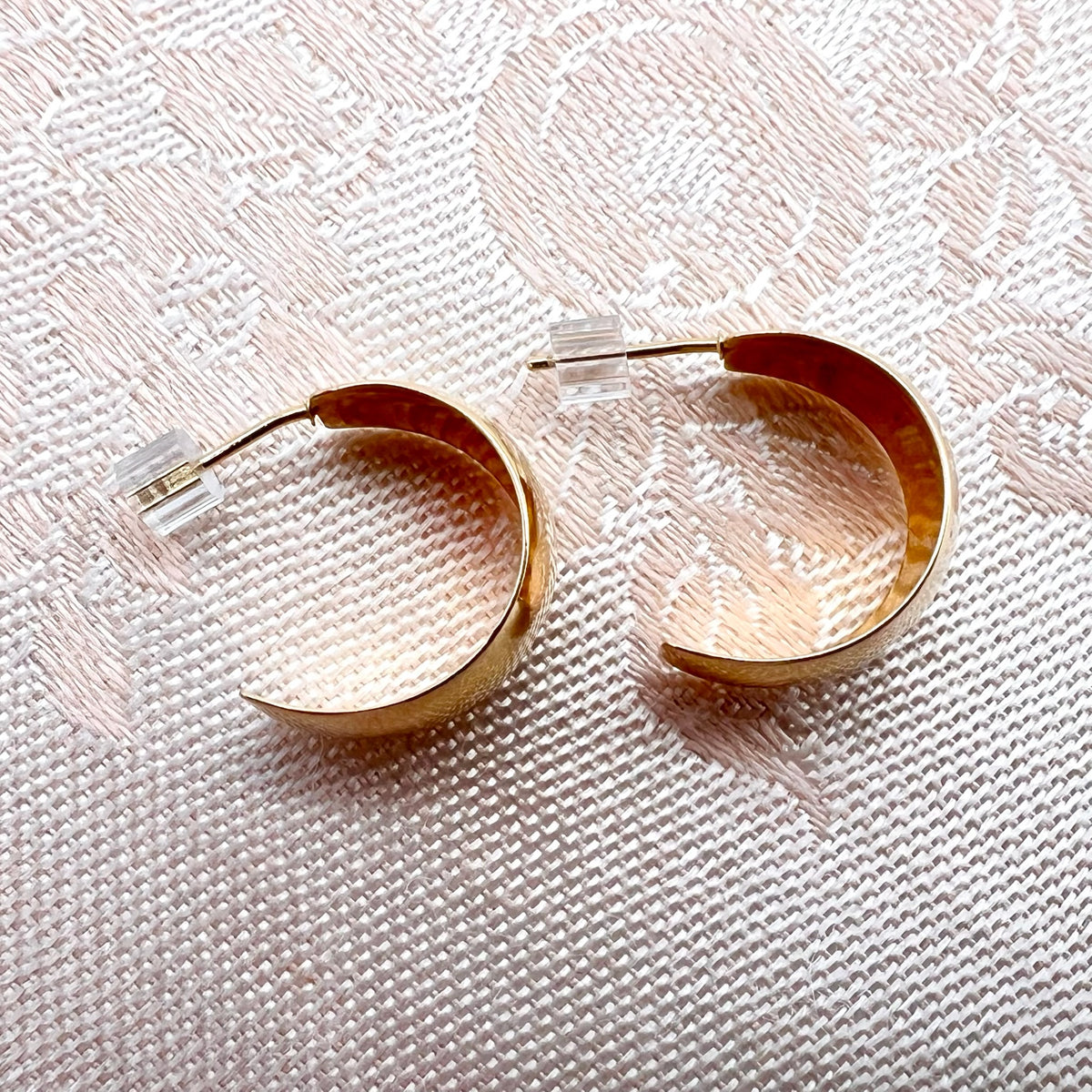 14K Solid Gold Half Hoop Stud Earrings