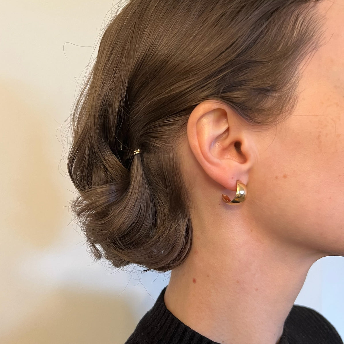 14K Solid Gold Half Hoop Stud Earrings