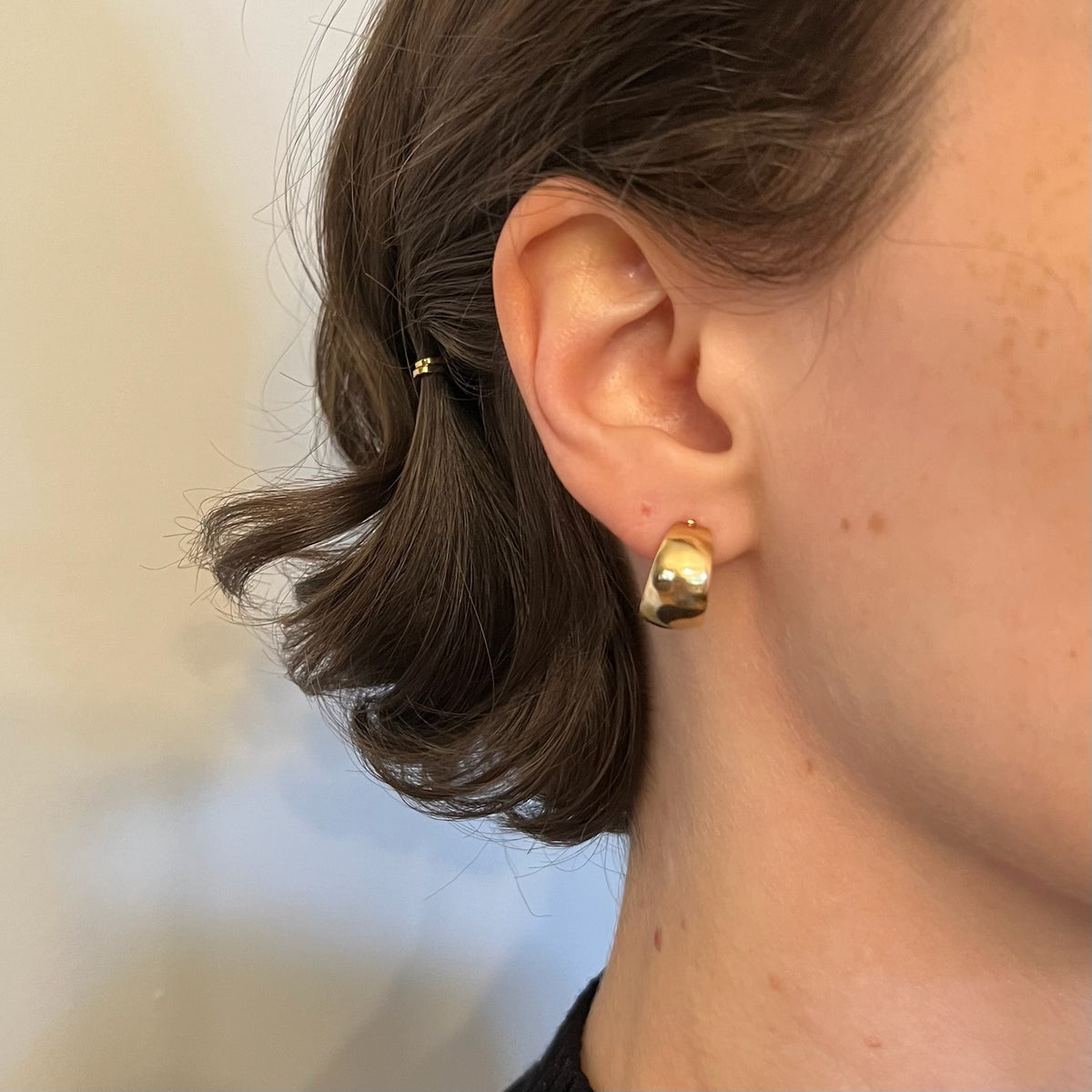 14K Solid Gold Half Hoop Stud Earrings
