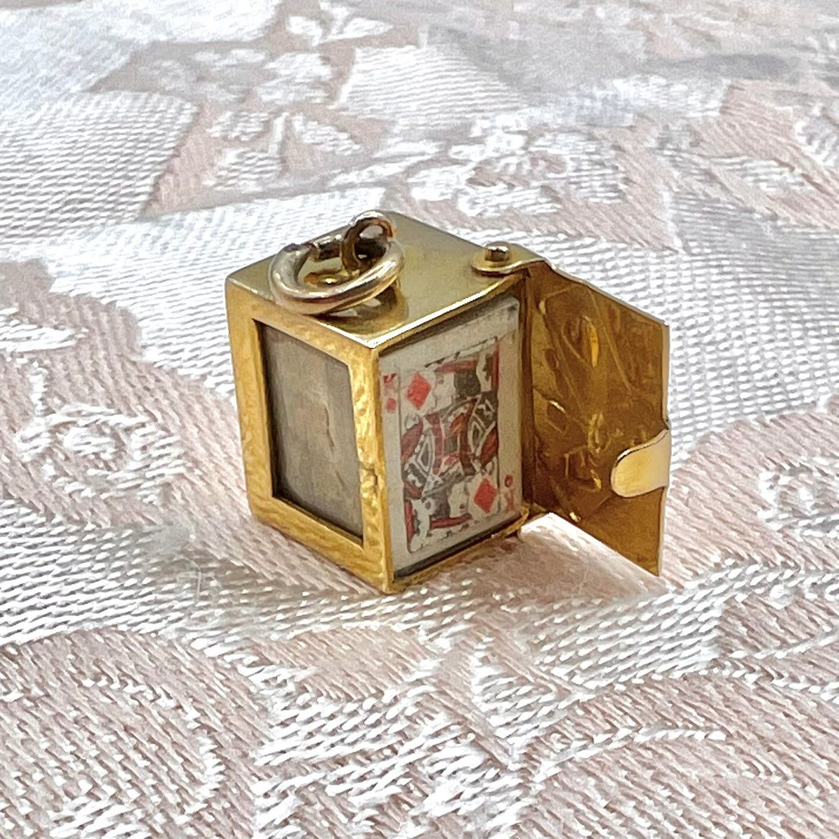 9K Gold Miniature Deck Playing Cards in Gold Box Charm - UK 1956