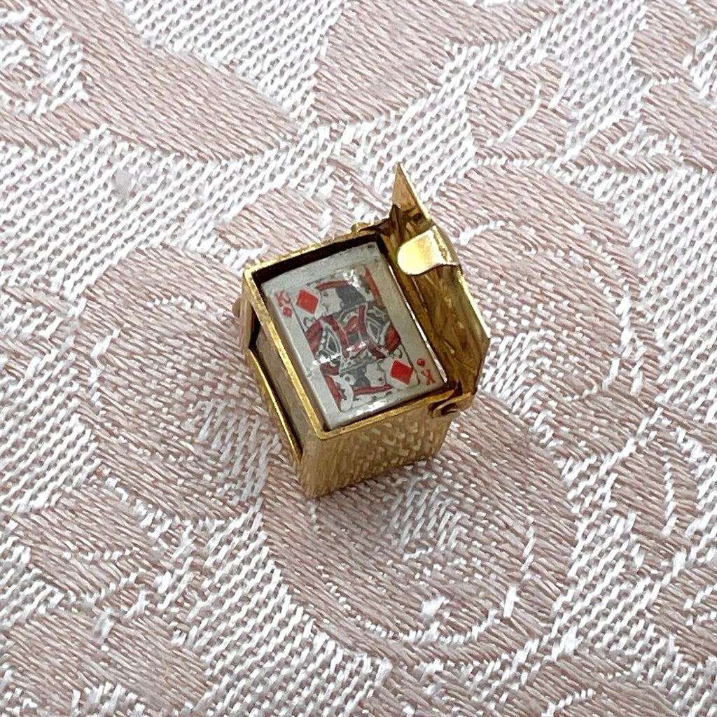 9K Gold Miniature Deck Playing Cards in Gold Box Charm - UK 1956