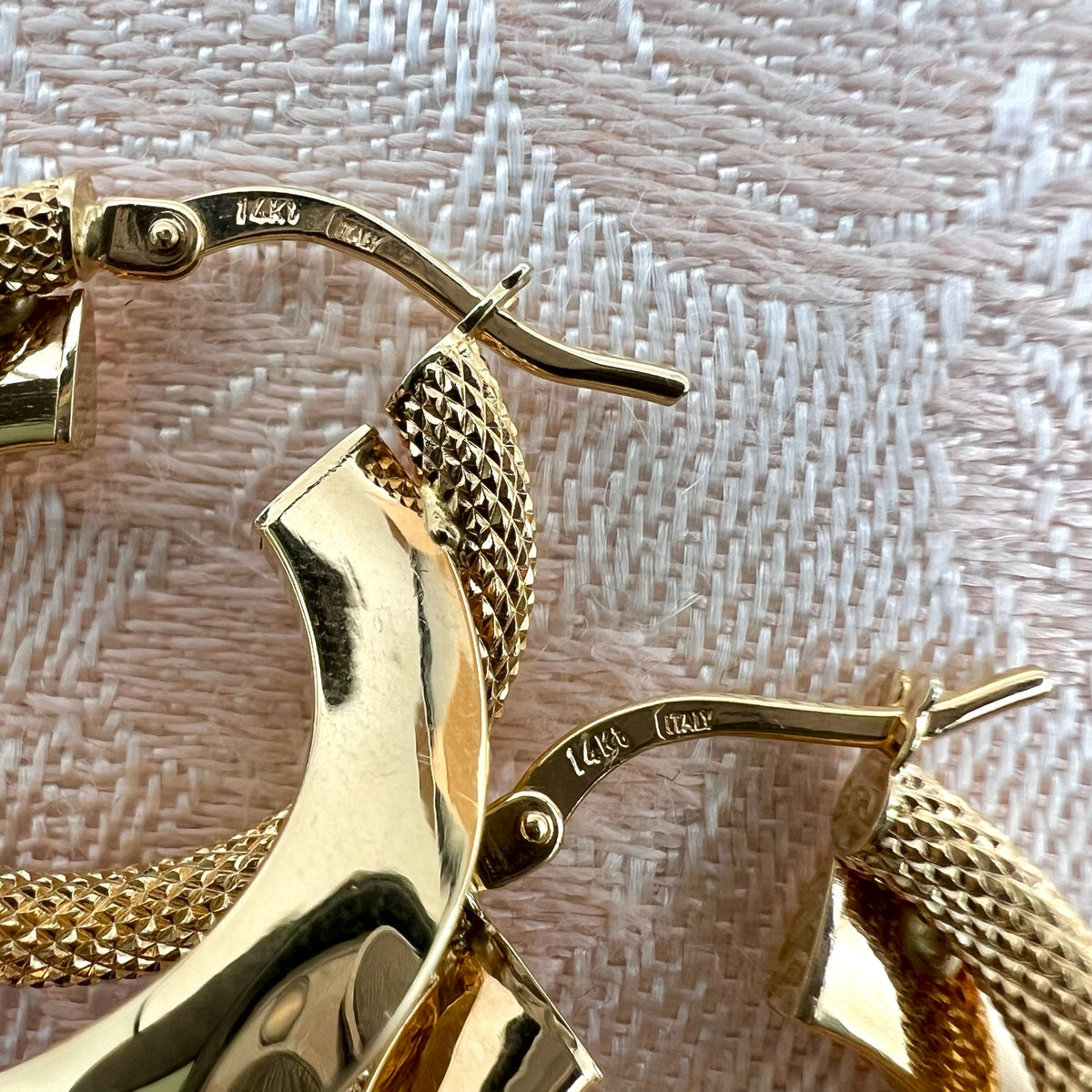 14K Solid Gold Double Hoop Earrings with Lever Back