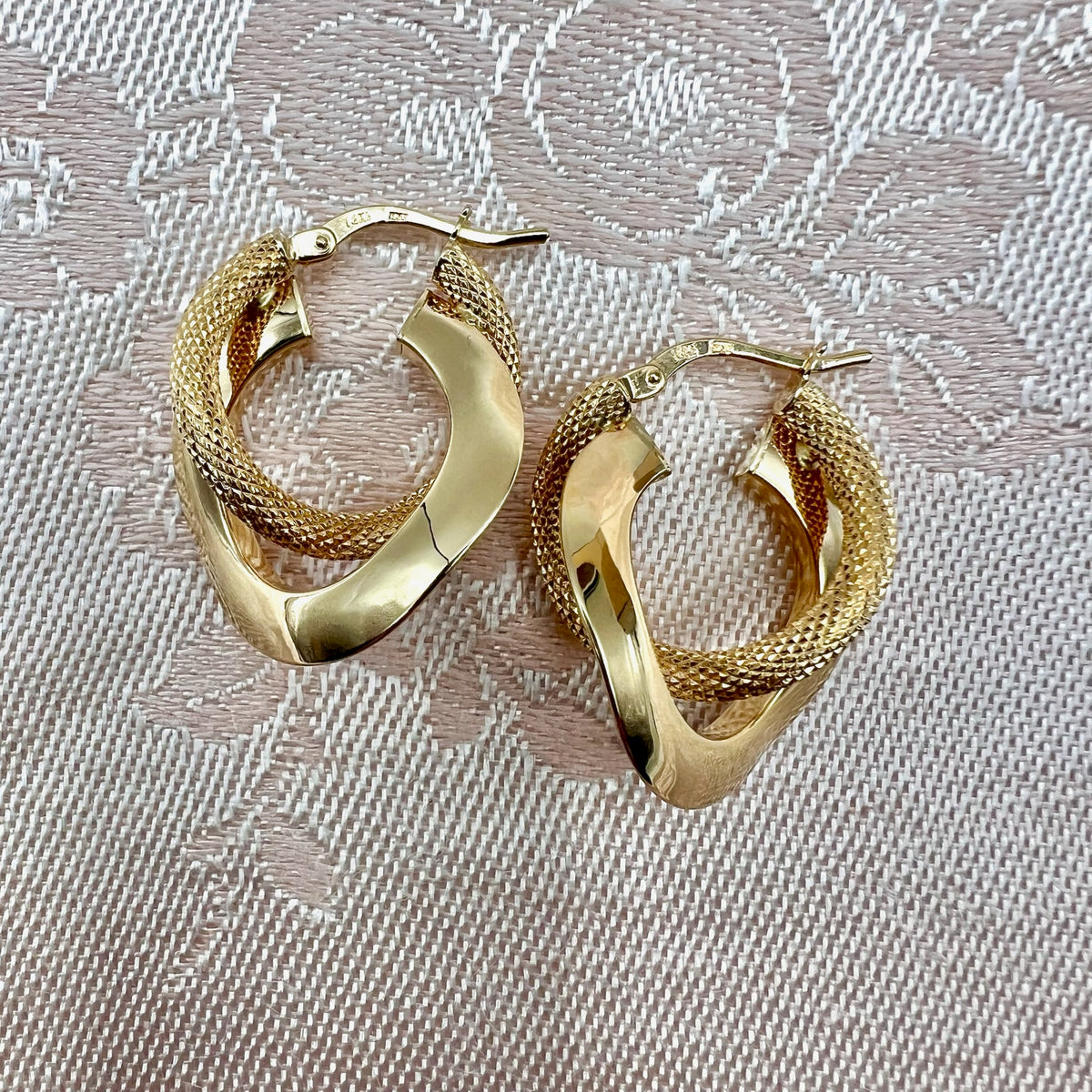 14K Solid Gold Double Hoop Earrings with Lever Back