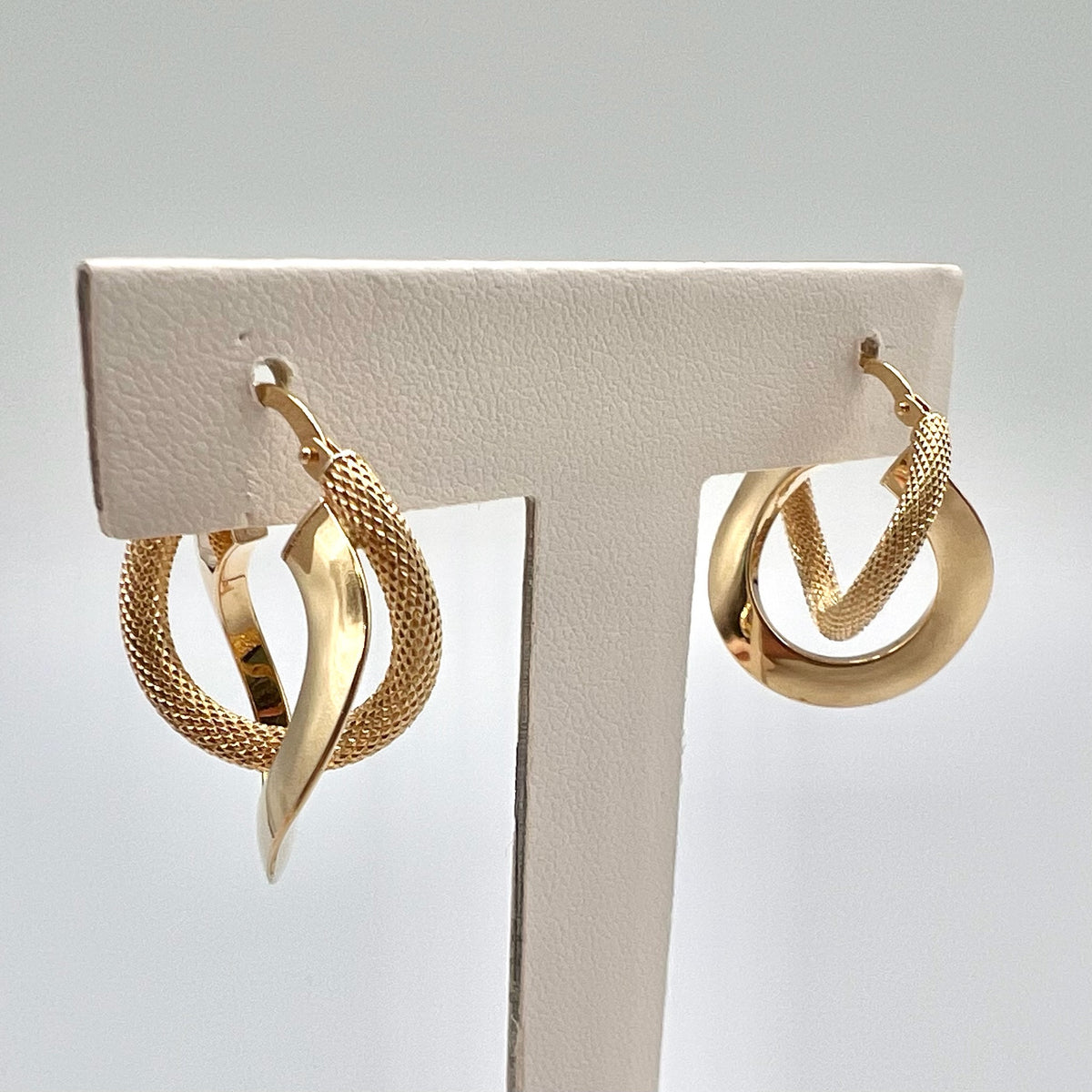 14K Solid Gold Double Hoop Earrings with Lever Back
