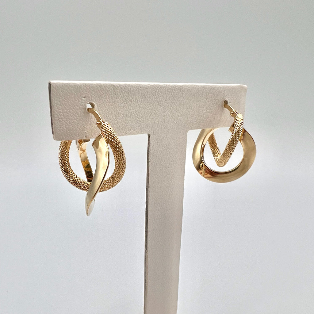 14K Solid Gold Double Hoop Earrings with Lever Back