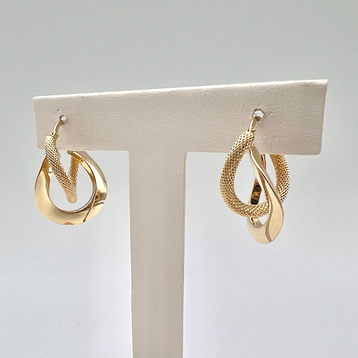 14K Solid Gold Double Hoop Earrings with Lever Back
