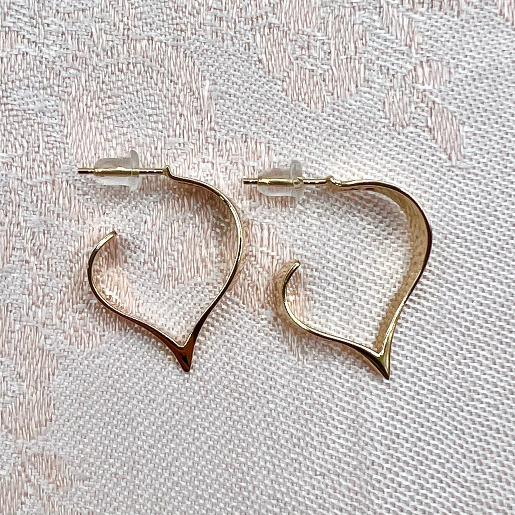 14k Solid Gold Abstract Heart Stud Hoop Earrings