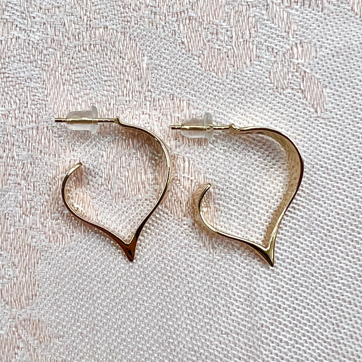 14k Solid Gold Abstract Heart Stud Hoop Earrings