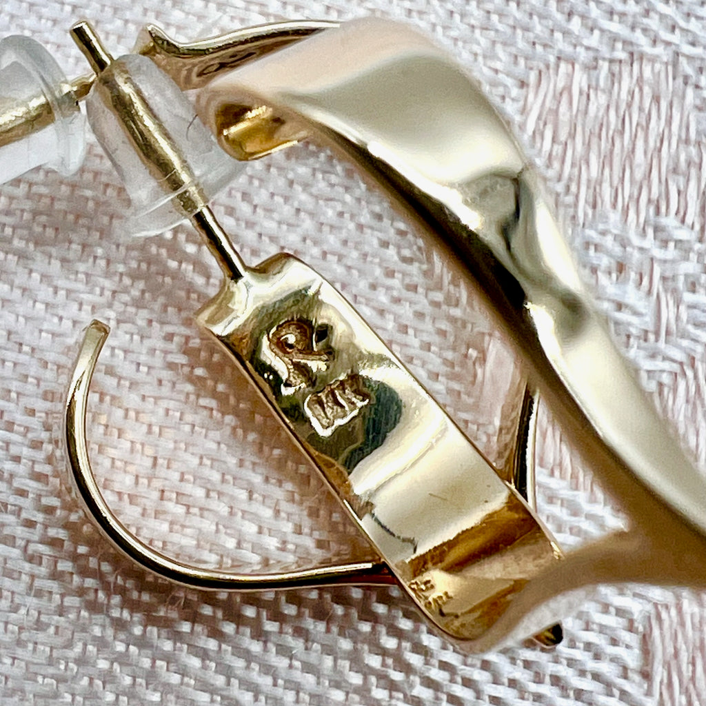 14k Solid Gold Abstract Heart Stud Hoop Earrings