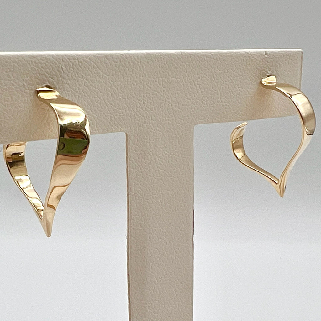 14k Solid Gold Abstract Heart Stud Hoop Earrings