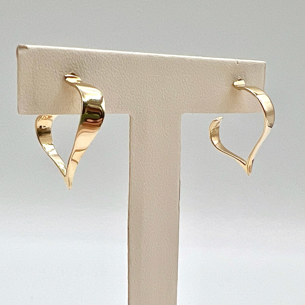 14k Solid Gold Abstract Heart Stud Hoop Earrings