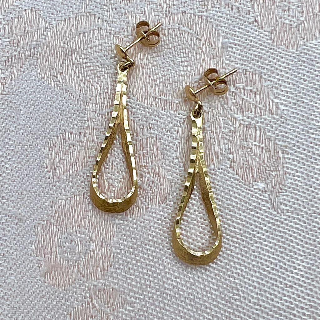 10k Solid Gold Tear Drop Dangle Drop Stud Earrings