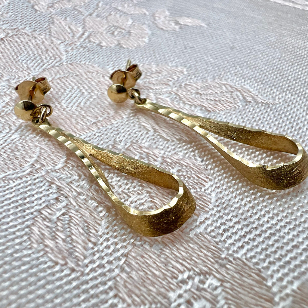 10k Solid Gold Tear Drop Dangle Drop Stud Earrings