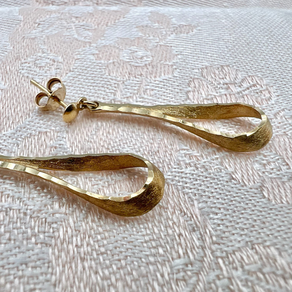 10k Solid Gold Tear Drop Dangle Drop Stud Earrings