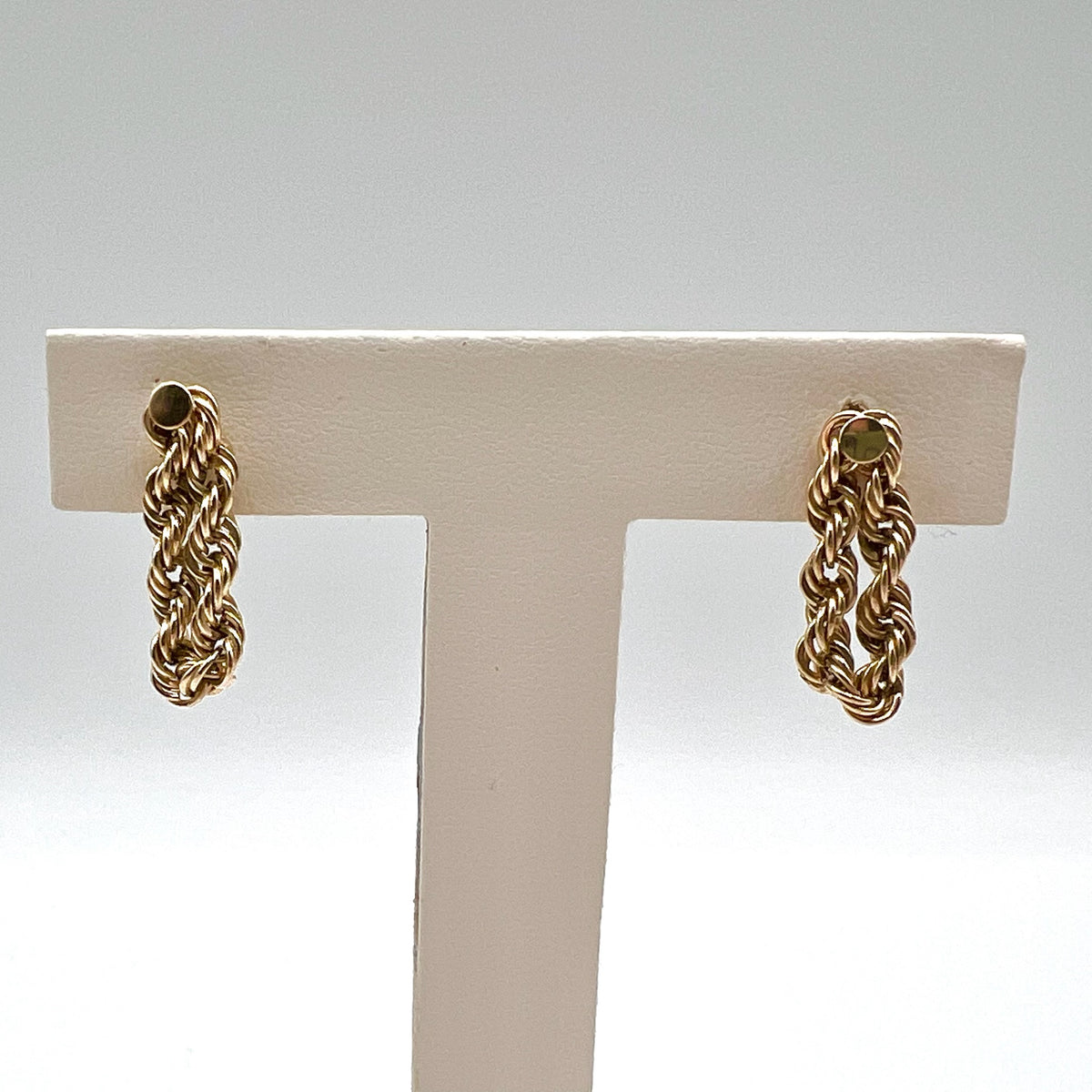 Vintage 10K Solid Gold Rope Chain Twist Dangle Drop Stud Earrings