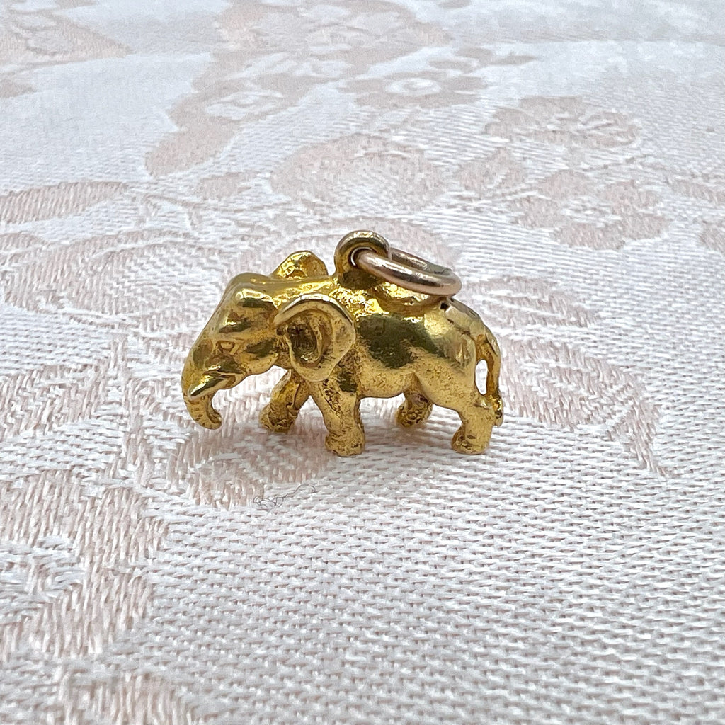 9K Solid Gold Elephant Charm for Bracelet or Pendant Necklace - Hallmarked UK 1959