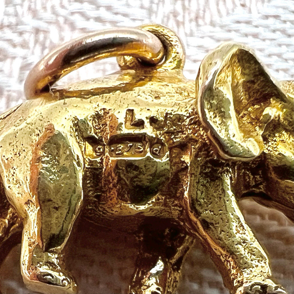 9K Solid Gold Elephant Charm for Bracelet or Pendant Necklace - Hallmarked UK 1959