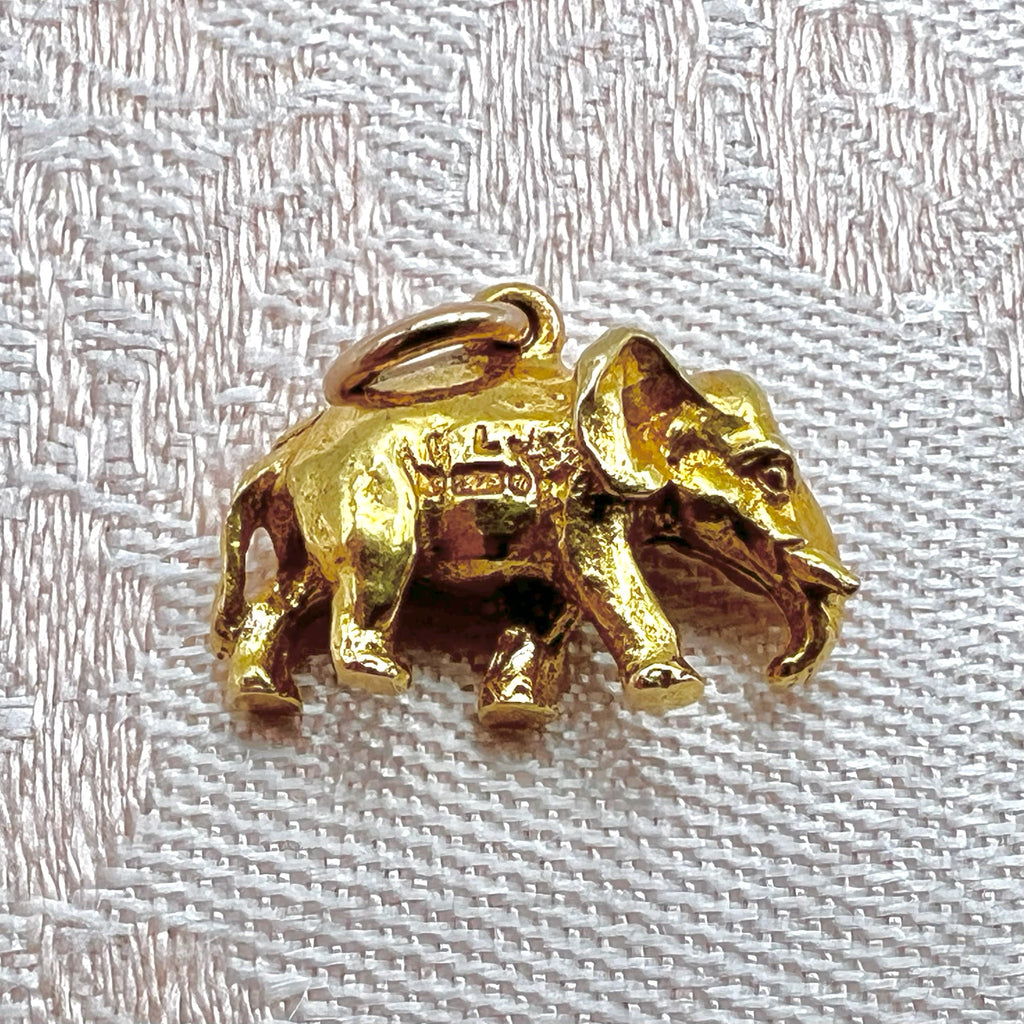 9K Solid Gold Elephant Charm for Bracelet or Pendant Necklace - Hallmarked UK 1959