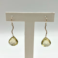 10K Solid Gold Faceted Yellow Quartz Briolette Drop Hook Earrings