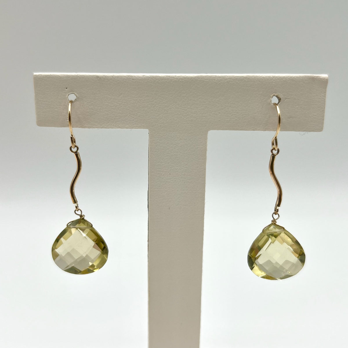 10K Solid Gold Faceted Yellow Quartz Briolette Drop Hook Earrings