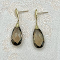 10k Gold Faceted Briolette Teardrop Smoky Quartz Drop Stud Earrings