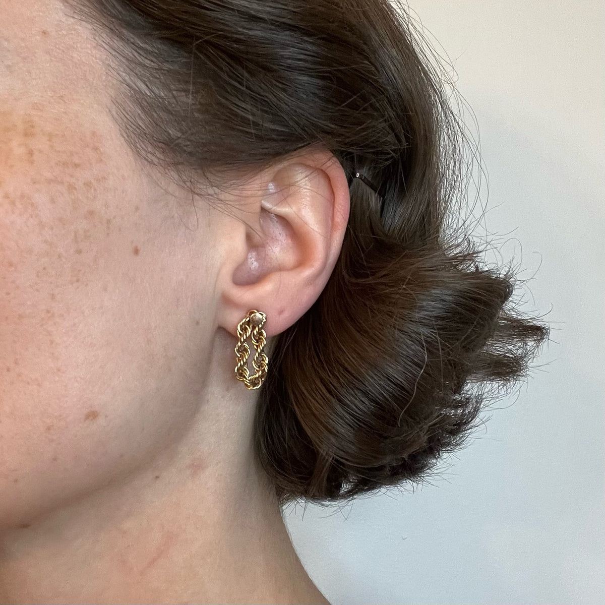 Vintage 10K Solid Gold Rope Chain Twist Dangle Drop Stud Earrings