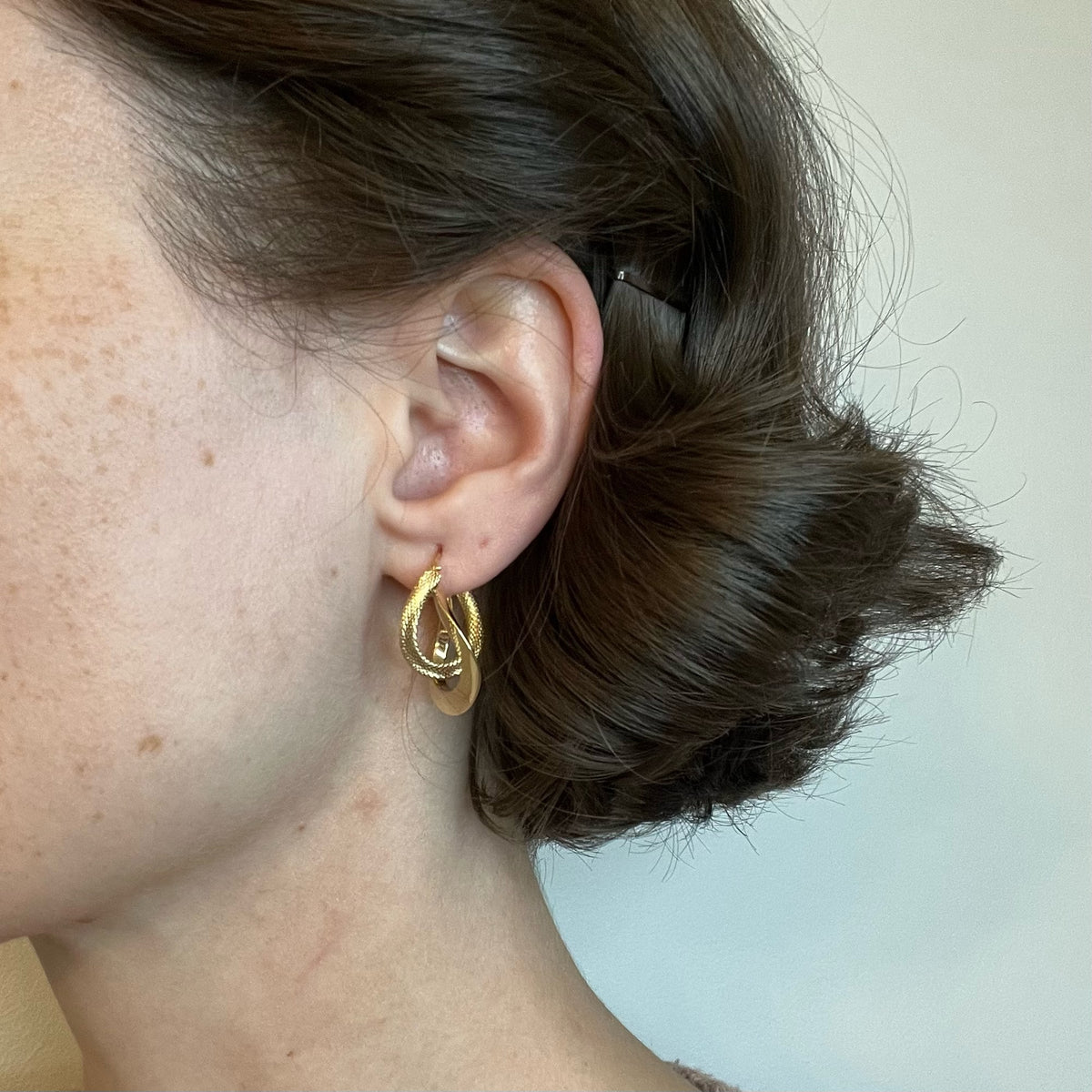 14K Solid Gold Double Hoop Earrings with Lever Back