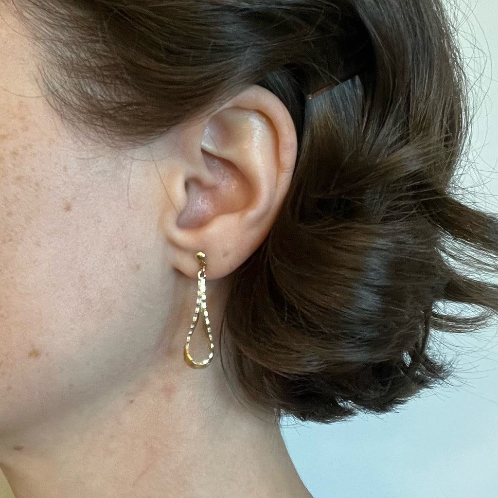10k Solid Gold Tear Drop Dangle Drop Stud Earrings