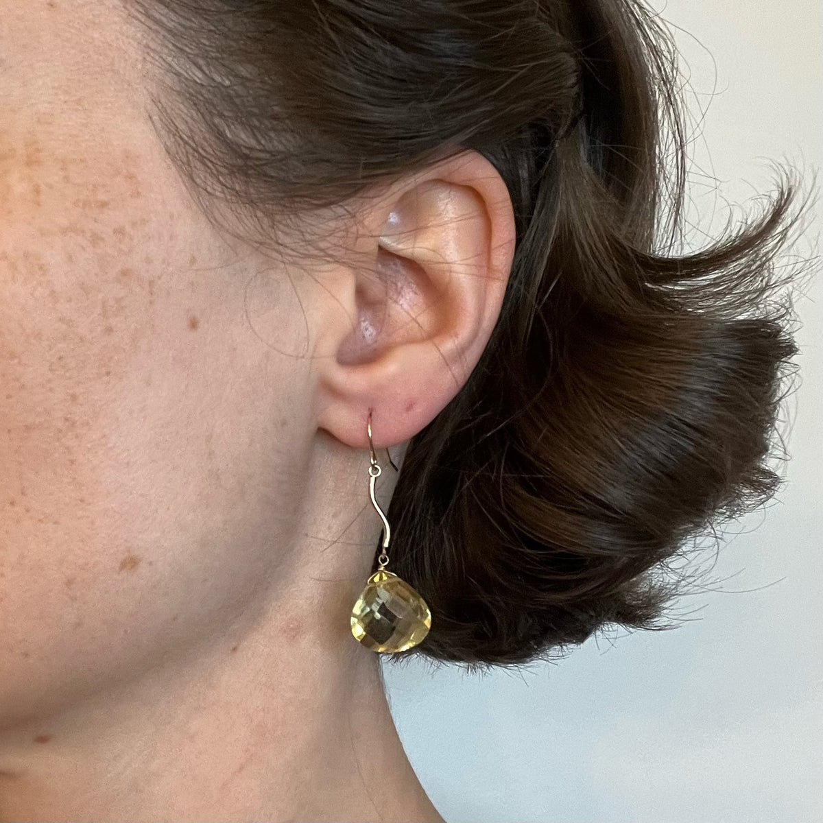 10K Solid Gold Faceted Yellow Quartz Briolette Drop Hook Earrings