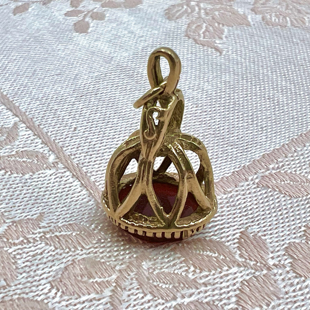 9K Solid Gold Carnelian Seal Fob Charm - 1977 London Hallmarks
