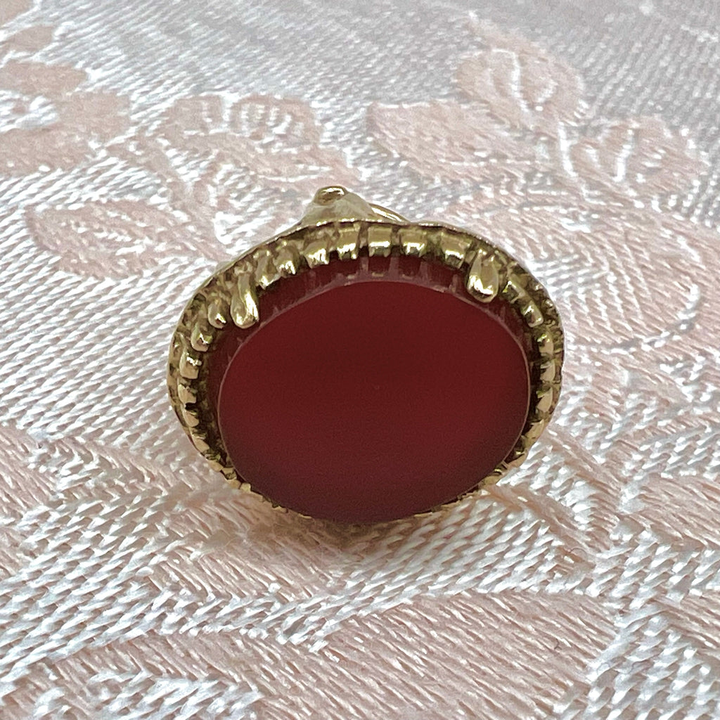 9K Solid Gold Carnelian Seal Fob Charm - 1977 London Hallmarks