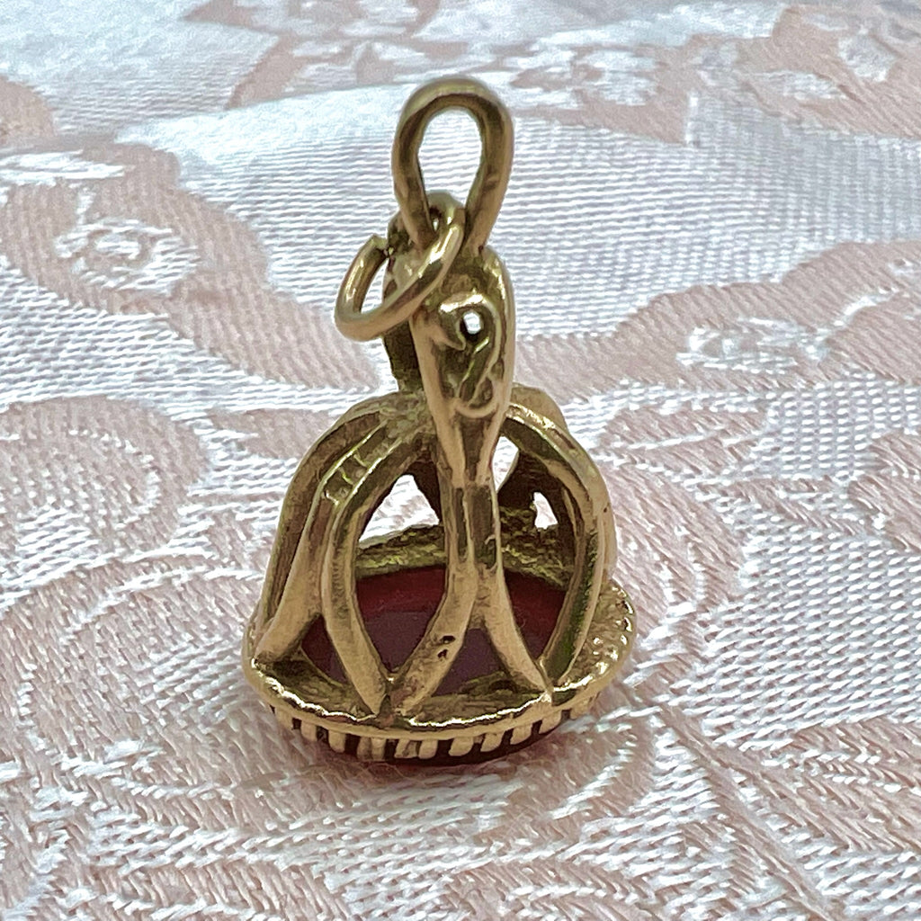 9K Solid Gold Carnelian Seal Fob Charm - 1977 London Hallmarks