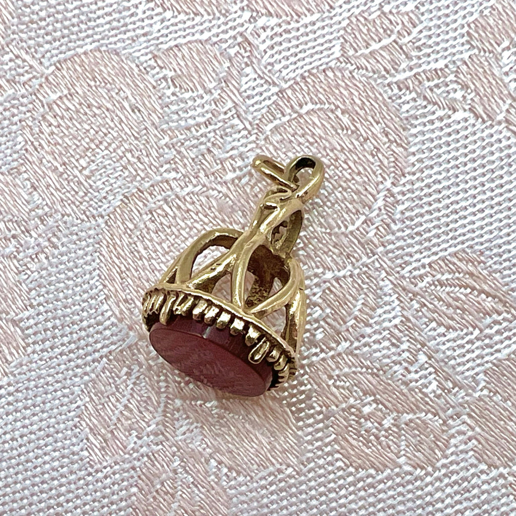 9K Solid Gold Carnelian Seal Fob Charm - 1977 London Hallmarks