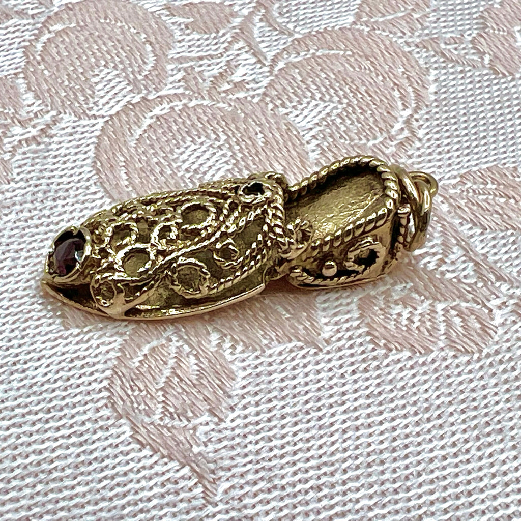 9K Solid Gold Genie's Slipper Shoe Good Luck Charm for Bracelet or Necklace