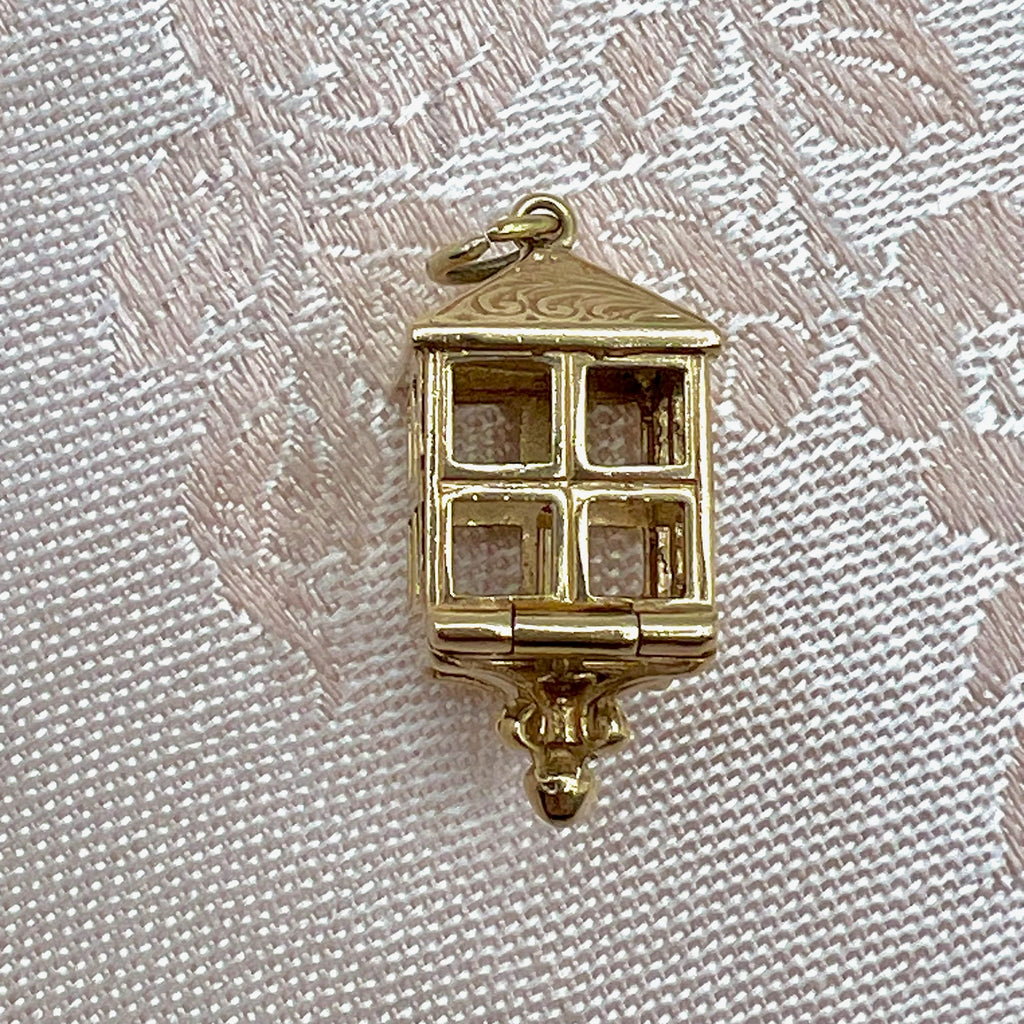 9K Solid Gold Opening Lantern Charm for Bracelet or Pendant Necklace - UK 1965