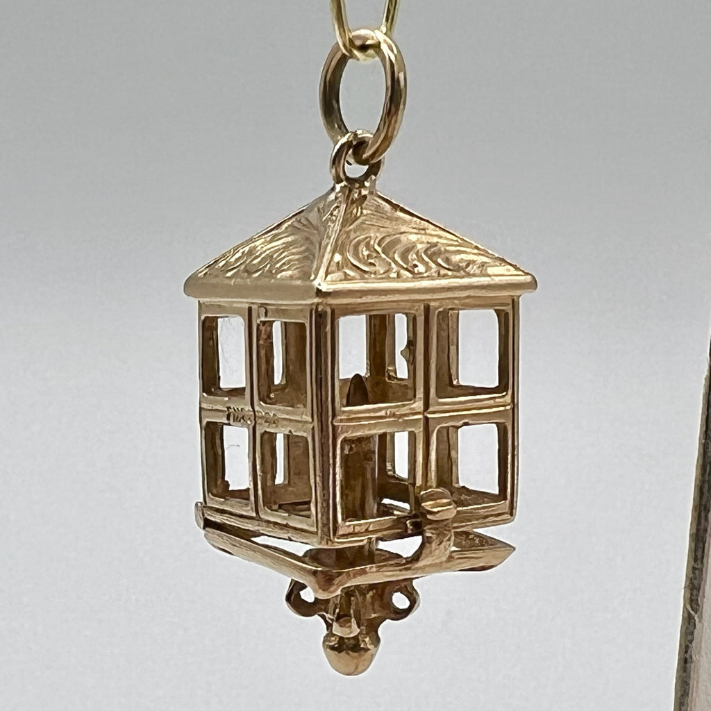 9K Solid Gold Opening Lantern Charm for Bracelet or Pendant Necklace - UK 1965
