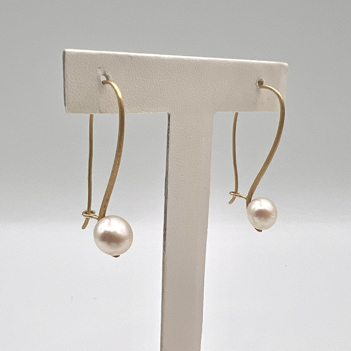 14K Pearl Drop Earrings on Brushed Gold Hooks - Joseph Bonnar of Edinburgh 2014
