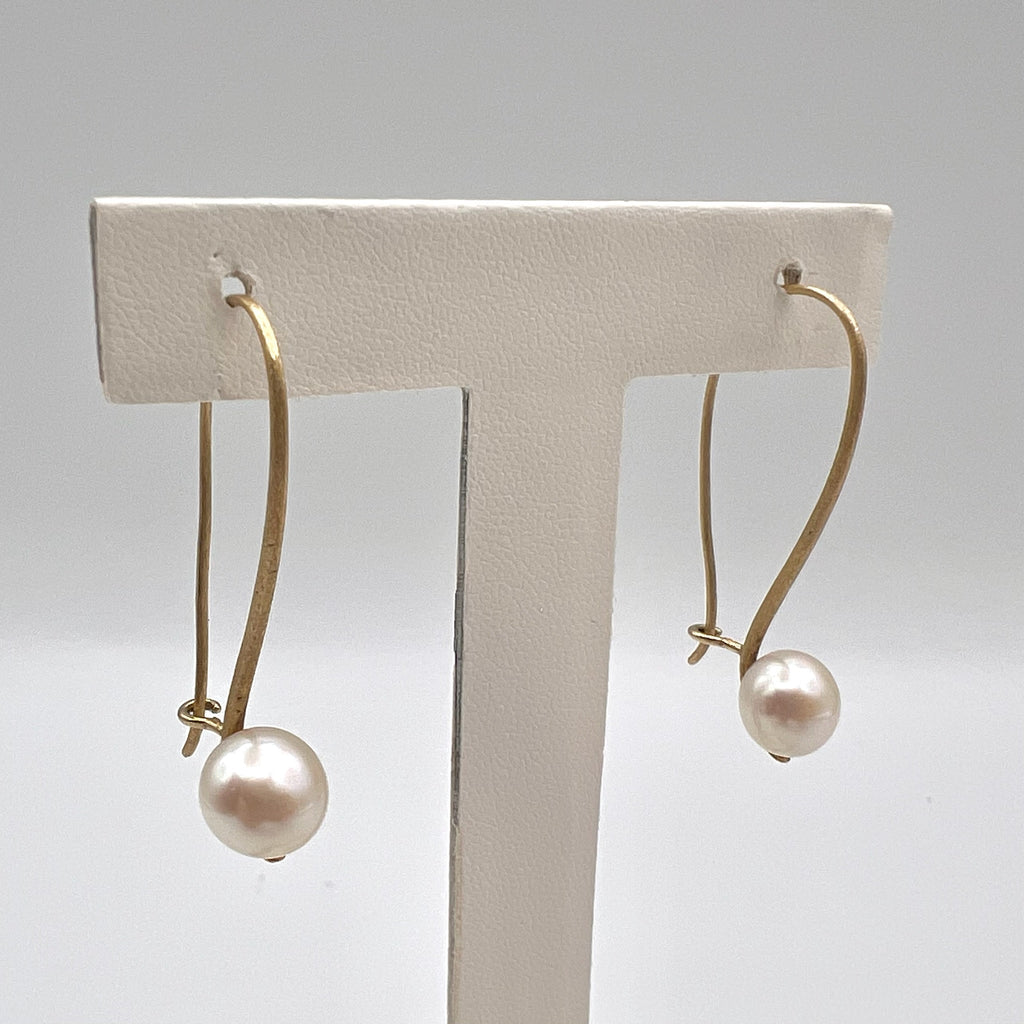 14K Pearl Drop Earrings on Brushed Gold Hooks - Joseph Bonnar of Edinburgh 2014