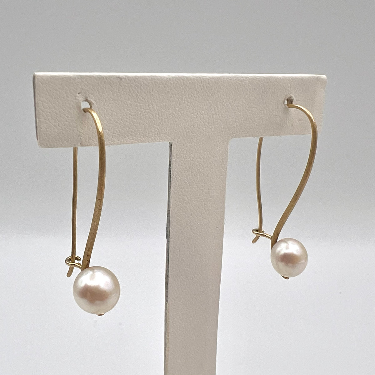 14K Pearl Drop Earrings on Brushed Gold Hooks - Joseph Bonnar of Edinburgh 2014
