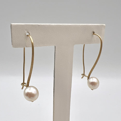 14K Pearl Drop Earrings on Brushed Gold Hooks - Joseph Bonnar of Edinburgh 2014