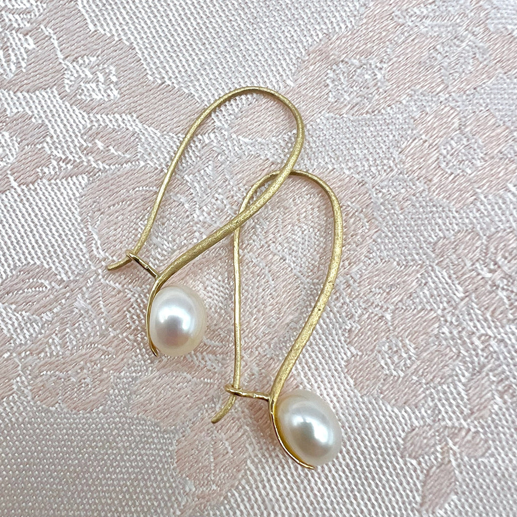 14K Pearl Drop Earrings on Brushed Gold Hooks - Joseph Bonnar of Edinburgh 2014