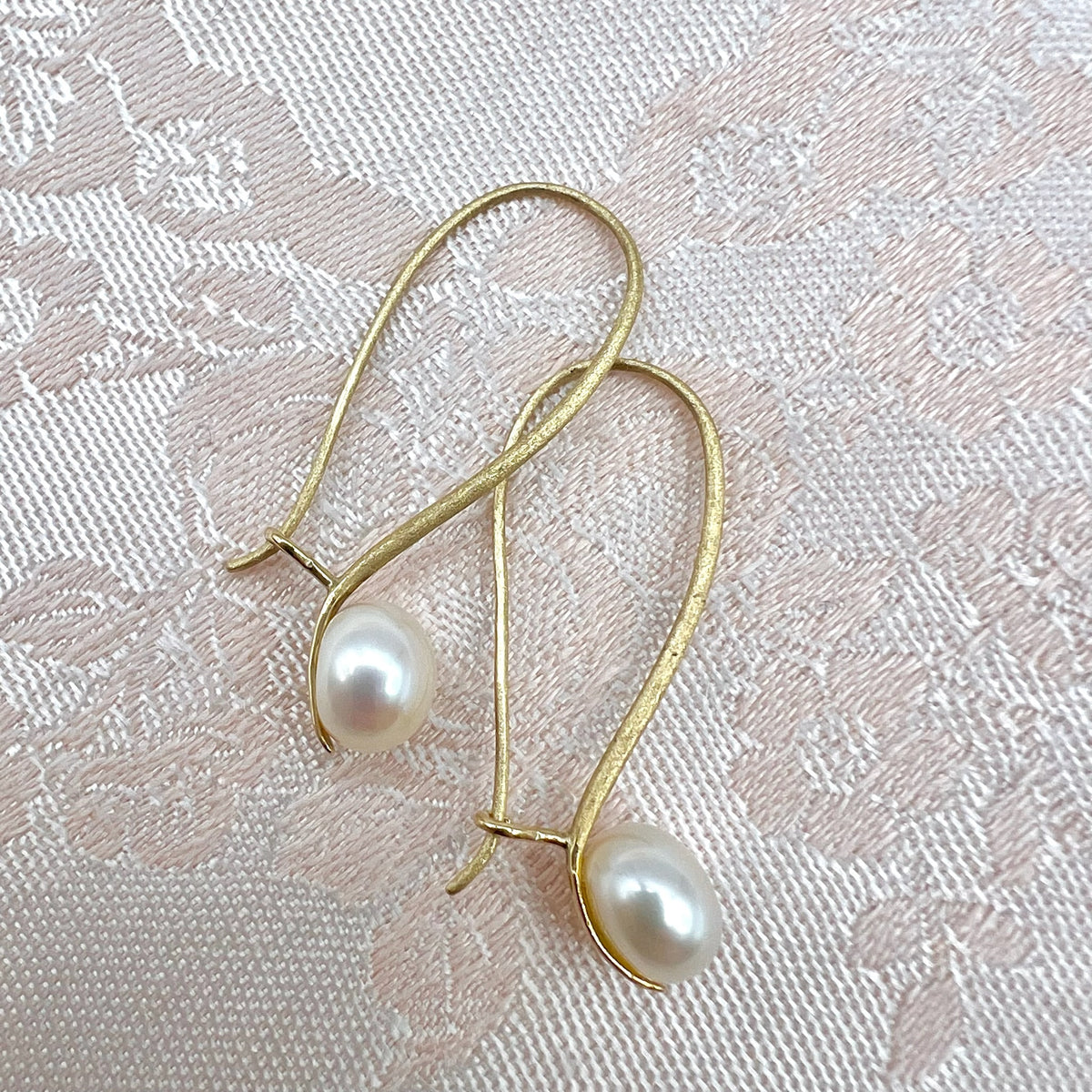 14K Pearl Drop Earrings on Brushed Gold Hooks - Joseph Bonnar of Edinburgh 2014