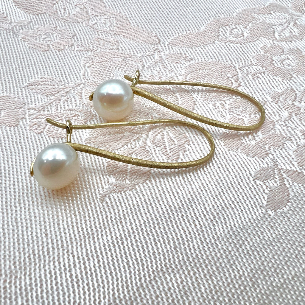 14K Pearl Drop Earrings on Brushed Gold Hooks - Joseph Bonnar of Edinburgh 2014