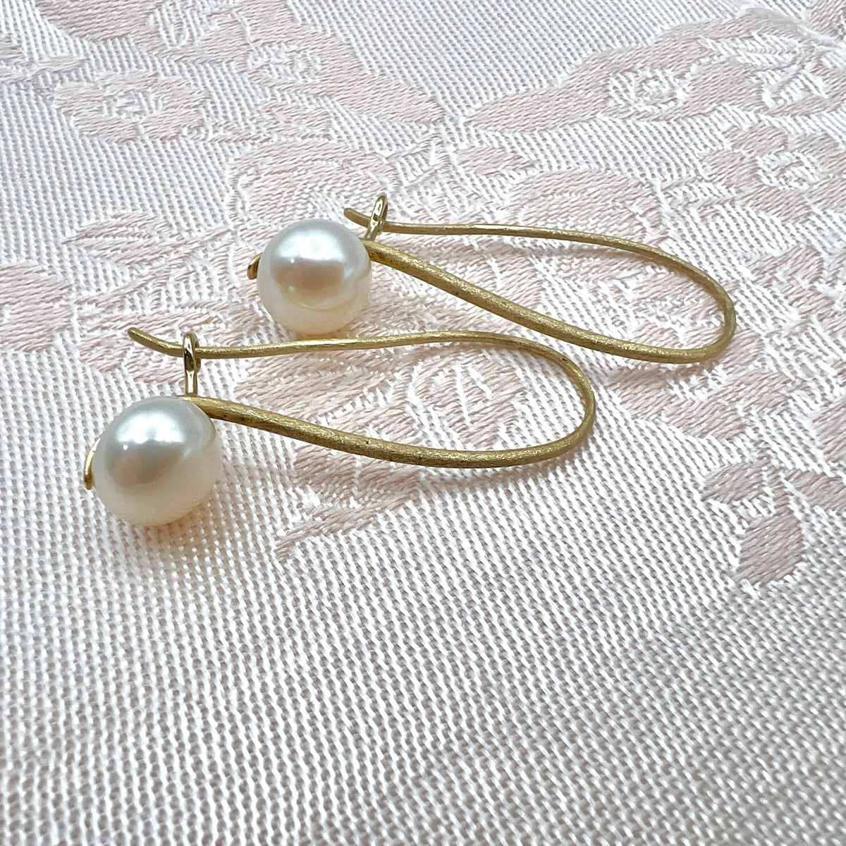 14K Pearl Drop Earrings on Brushed Gold Hooks - Joseph Bonnar of Edinburgh 2014