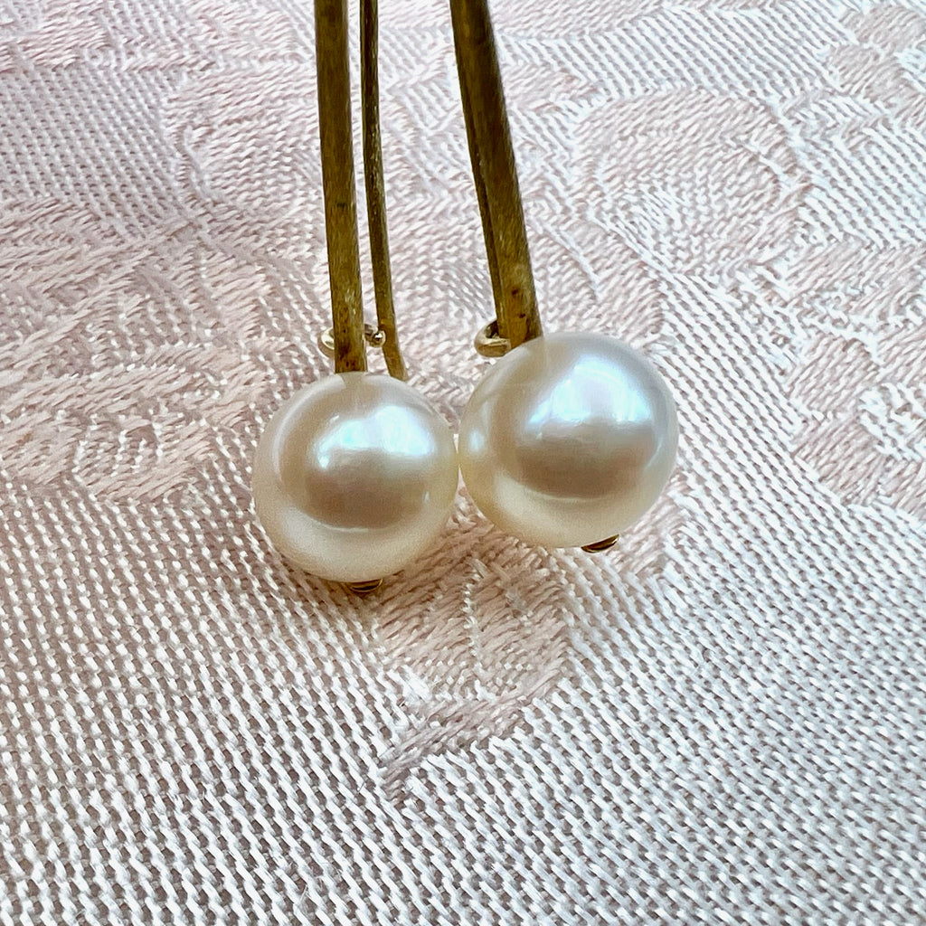 14K Pearl Drop Earrings on Brushed Gold Hooks - Joseph Bonnar of Edinburgh 2014