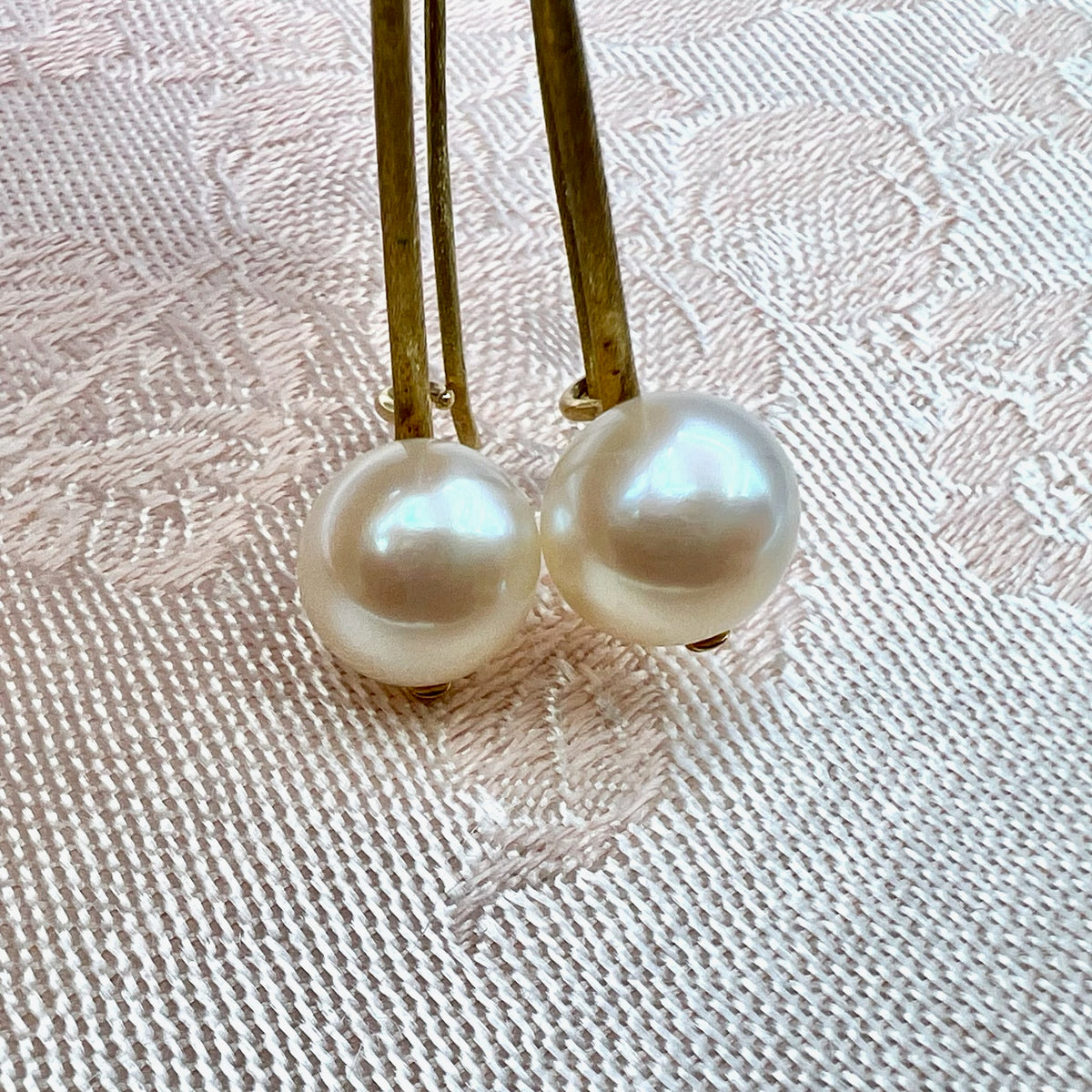 14K Pearl Drop Earrings on Brushed Gold Hooks - Joseph Bonnar of Edinburgh 2014