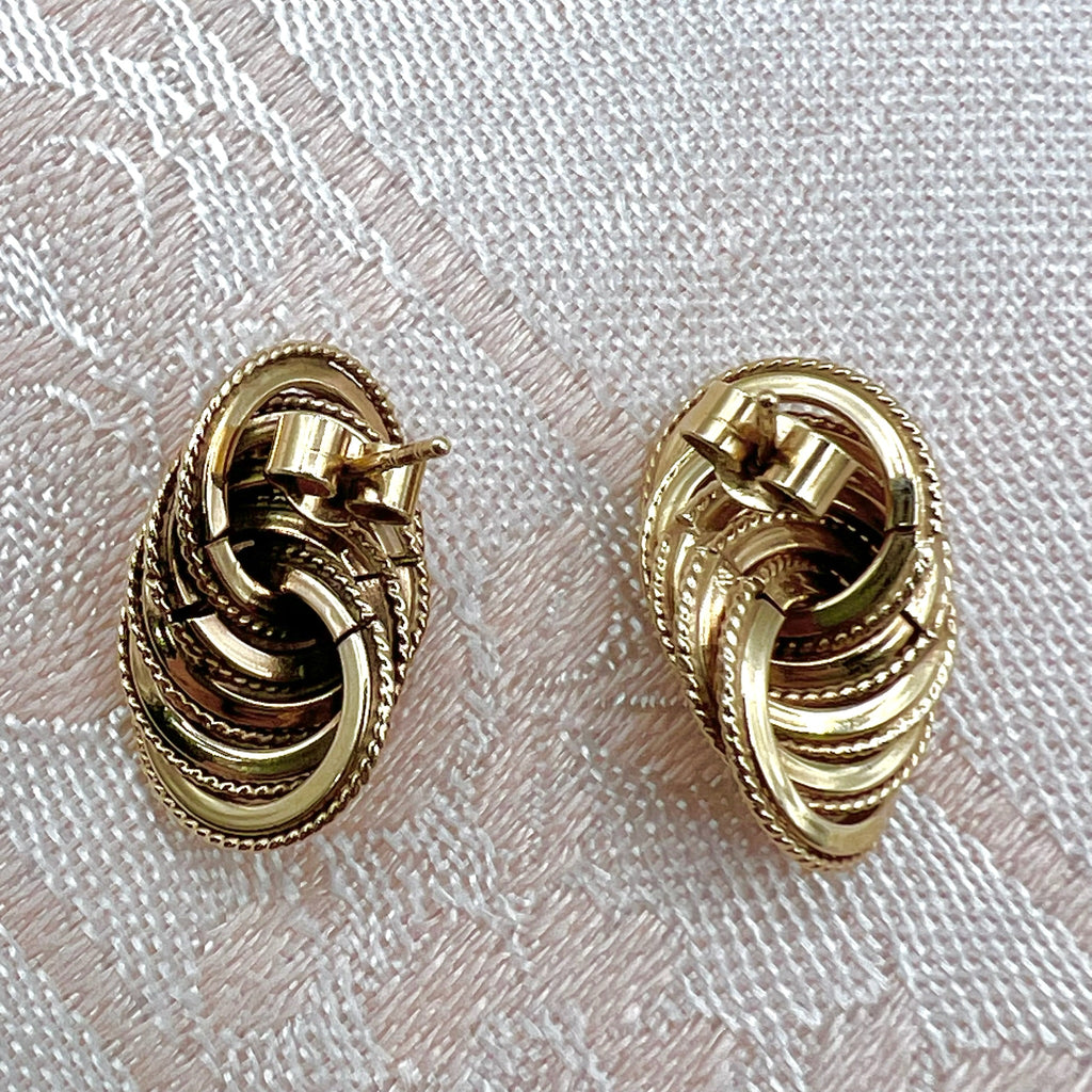 9K Solid Gold Large Knot Stud Earrings - UK 1991