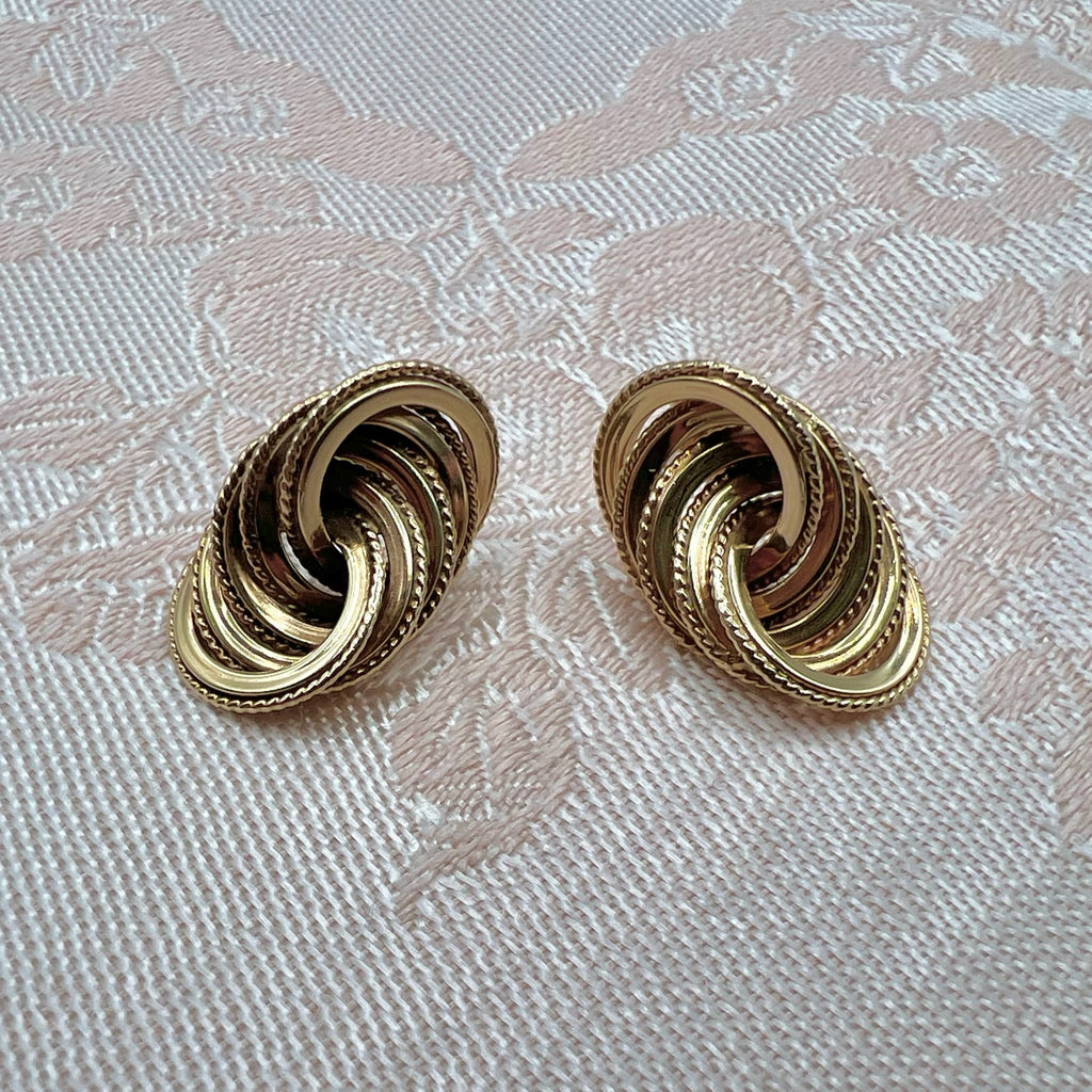 9K Solid Gold Large Knot Stud Earrings - UK 1991