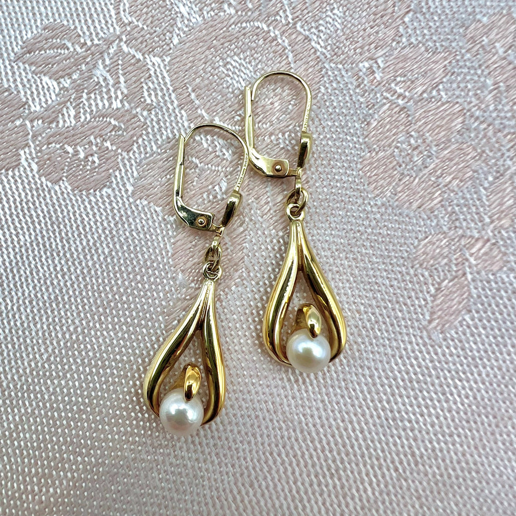 9K Gold Drop Pearl Earrings
