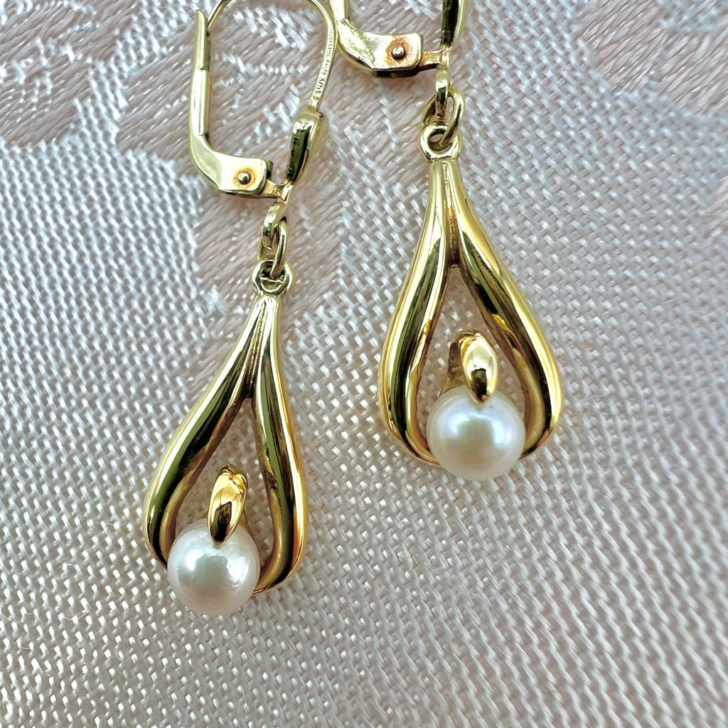 9K Gold Drop Pearl Earrings